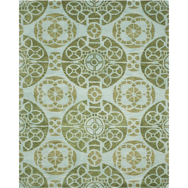 Hand-Tufted Turquoise and Green Wool Rectangular Area Rug