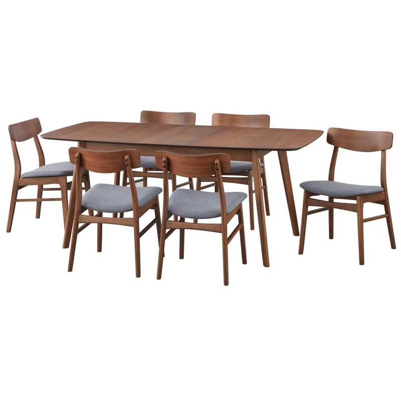 Mid-Century Walnut Extendable Dining Set with Blue Upholstered Chairs