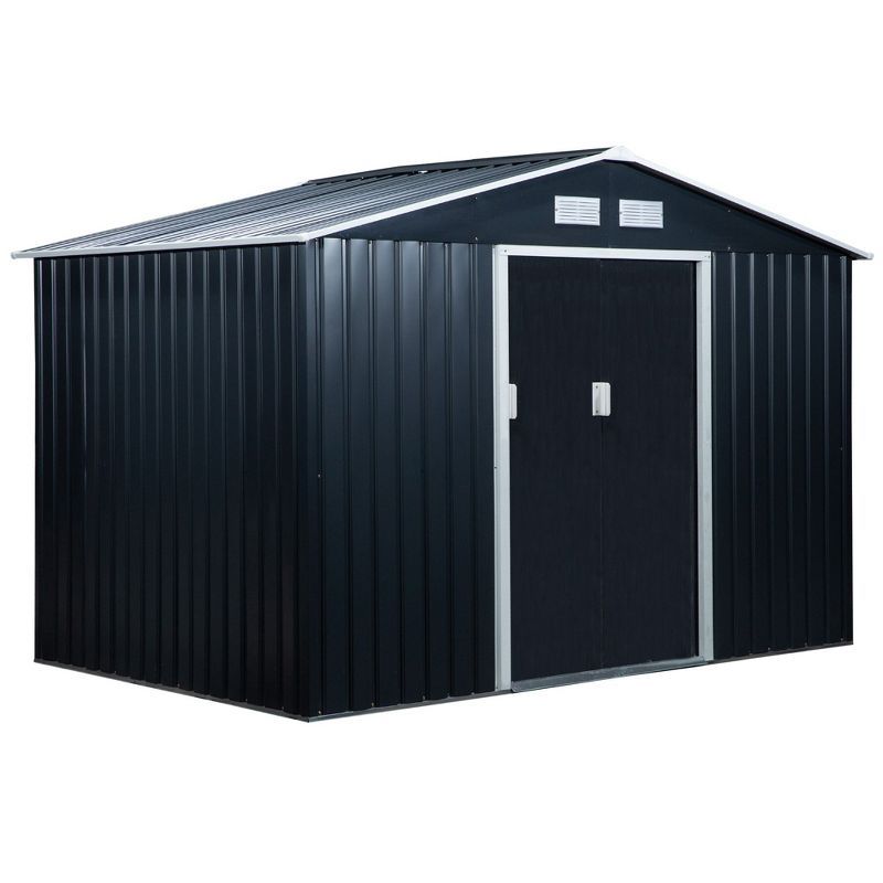 Dark Gray Metal Outdoor Storage Shed with Windows