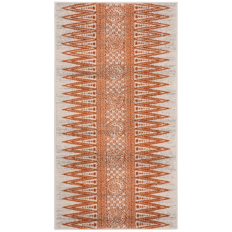 Ivory and Orange High Pile Synthetic Area Rug