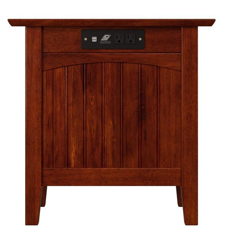 Walnut Wood Chair Side Table with USB Charging Ports