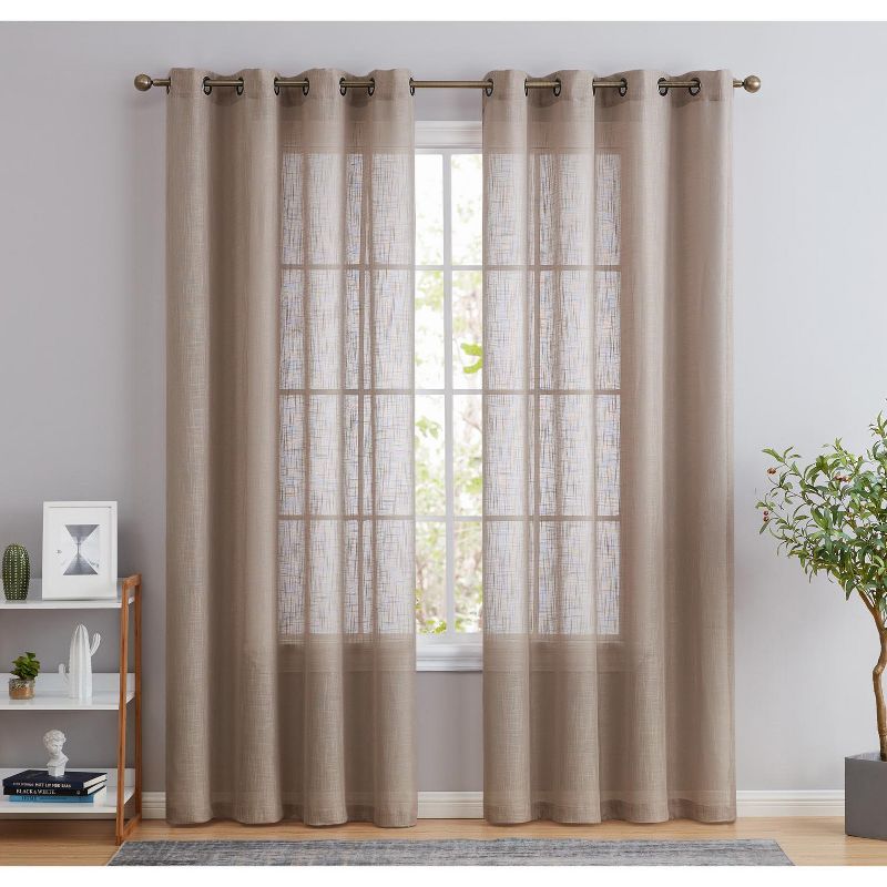 Taupe Faux Linen Semi Sheer Grommet Window Panels, 54" x 72"