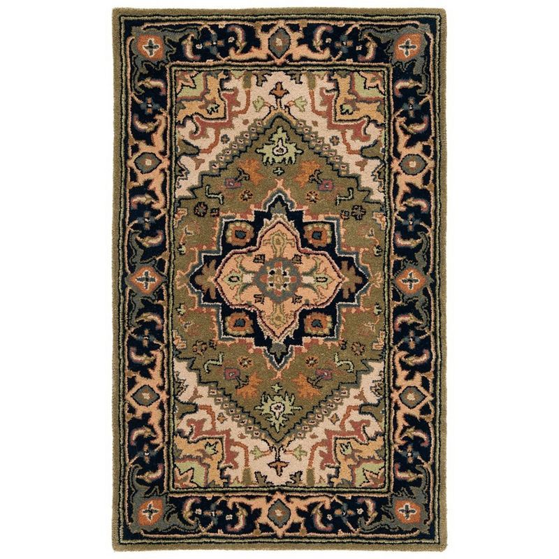 Hand-Tufted Heritage Wool Rug in Green and Light Brown - 2x3 Feet