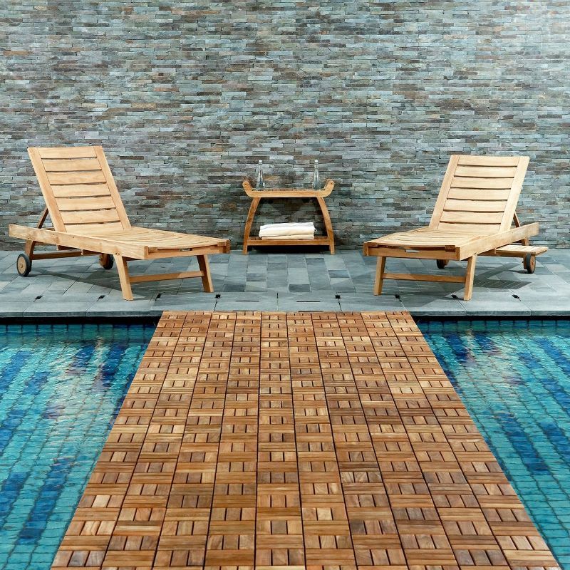 Nordic Teak 12-Slat Interlocking Outdoor Floor Tiles, 10 sq ft