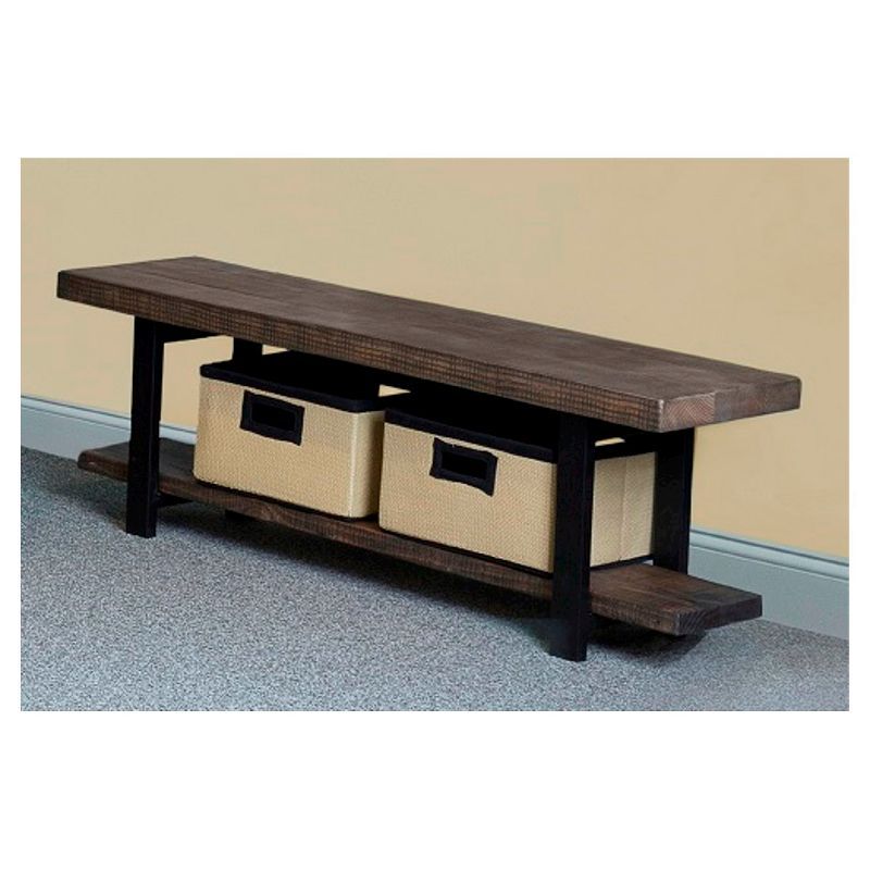 Pomona Rustic Industrial Solid Pine and Metal Bench with Storage