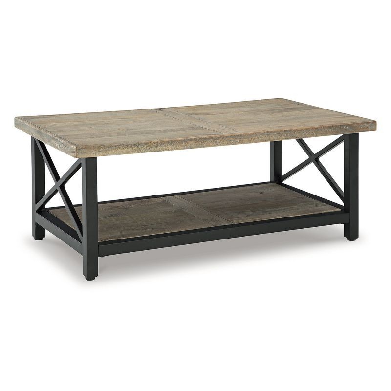 Transitional Rectangular Wood and Metal Coffee Table, Black/Brown