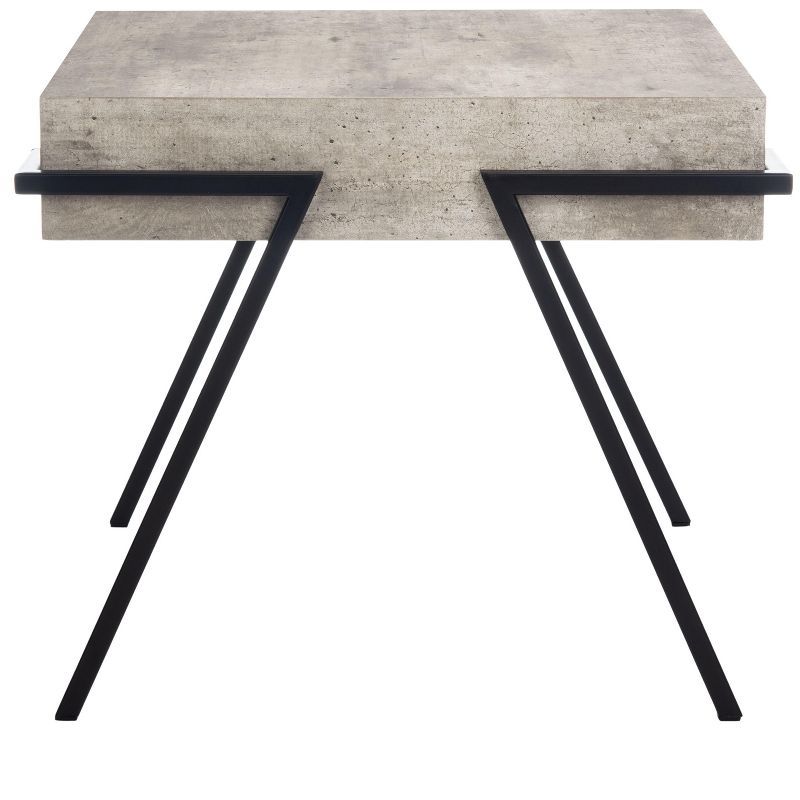 Transitional Jett 20" Square Light Grey Wood & Black Metal Accent Table