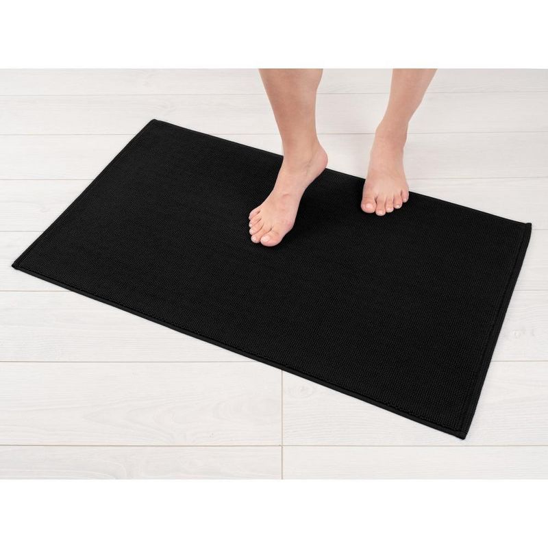 Luxurious Black Cotton Non-Slip Bath Mat Rug, 20x34 Inches