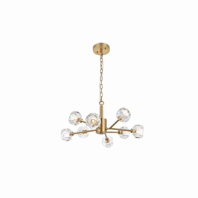 Modern Gold 8-Light Pendant with Clear Crystal Balls