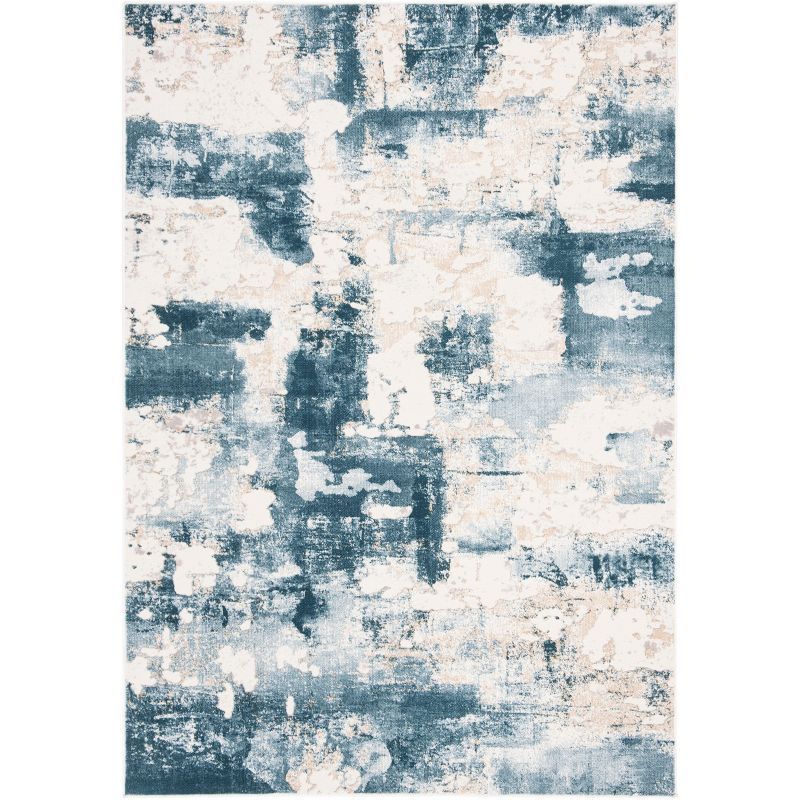 Beige and Turquoise Abstract Rectangular Synthetic Rug, 3x5 Feet