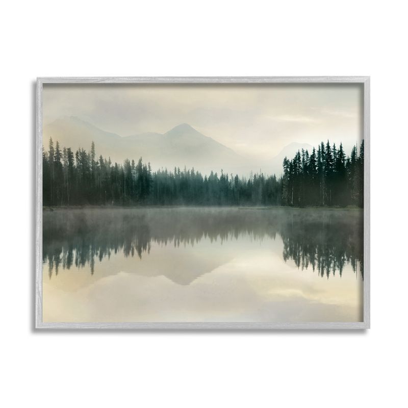 Gray Framed Foggy Lake Forest Landscape Canvas Print, 16 x 20
