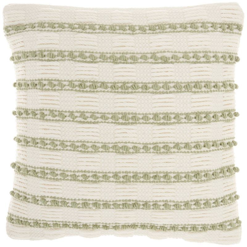 Sage and Ivory Woven Lines Square Throw Pillow