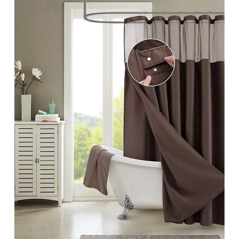 Brown Waffle Weave Shower Curtain with Detachable Liner