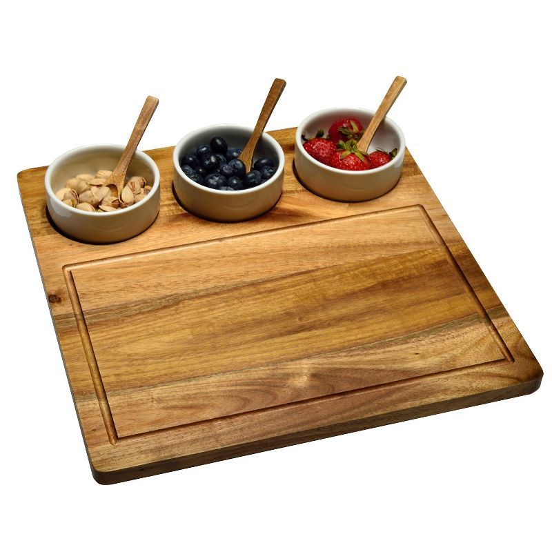 Acacia Wood Cheese and Charcuterie Board with Ceramic Bowls