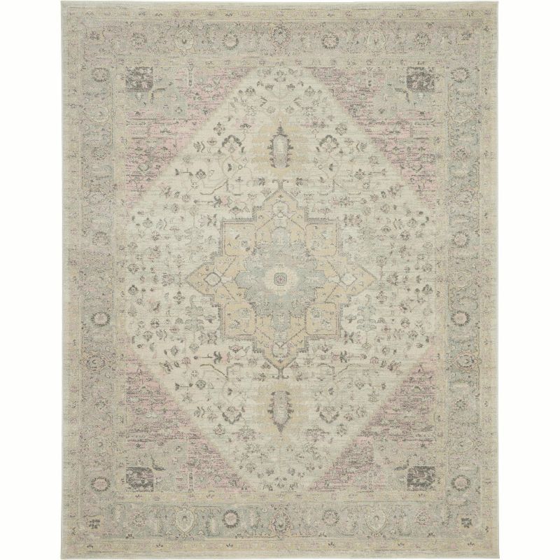 Elegant Ivory & Pink Distressed Kashan 8' x 10' Area Rug