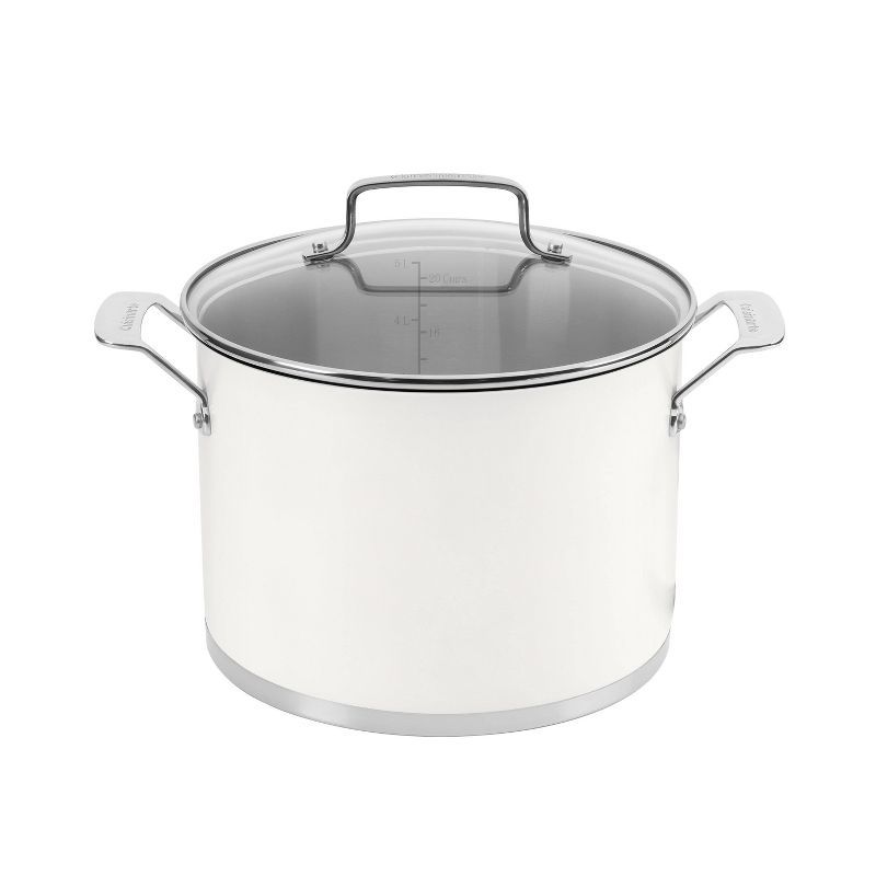 Matte White 6 Qt Stainless Steel Stockpot with Glass Lid