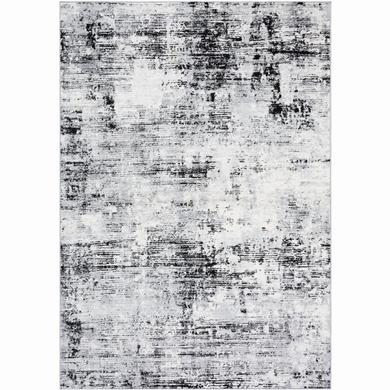 4' x 6' Black Abstract Easy Care Synthetic Rug