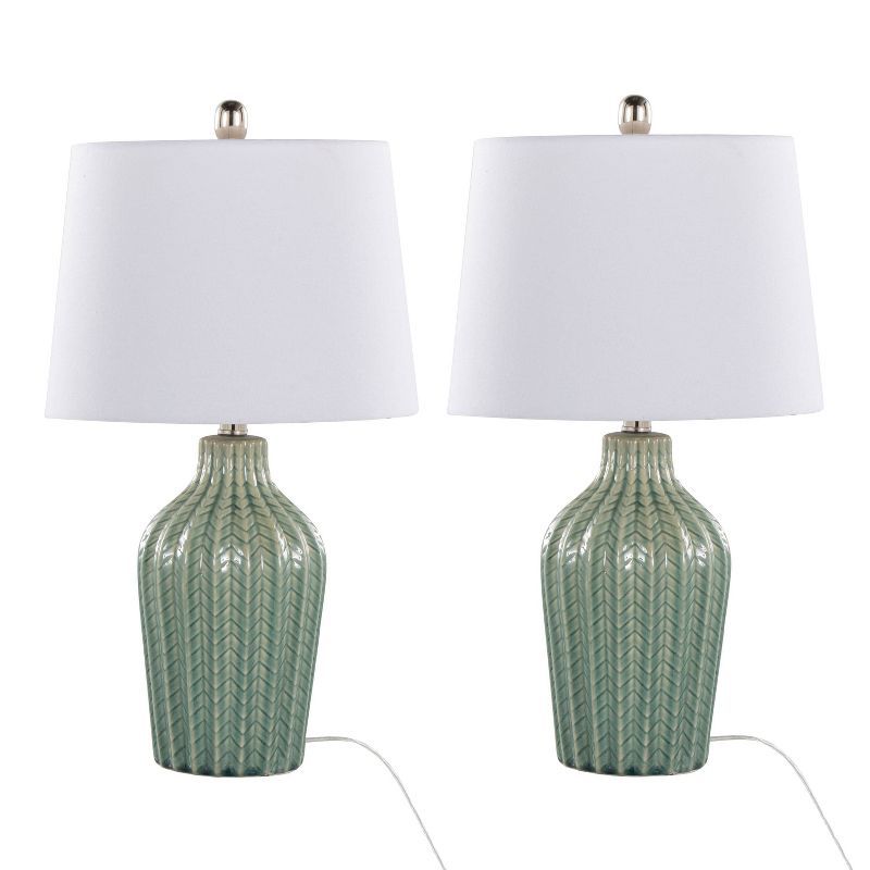 Green Ceramic 23.5" Table Lamp Set with Linen Shade