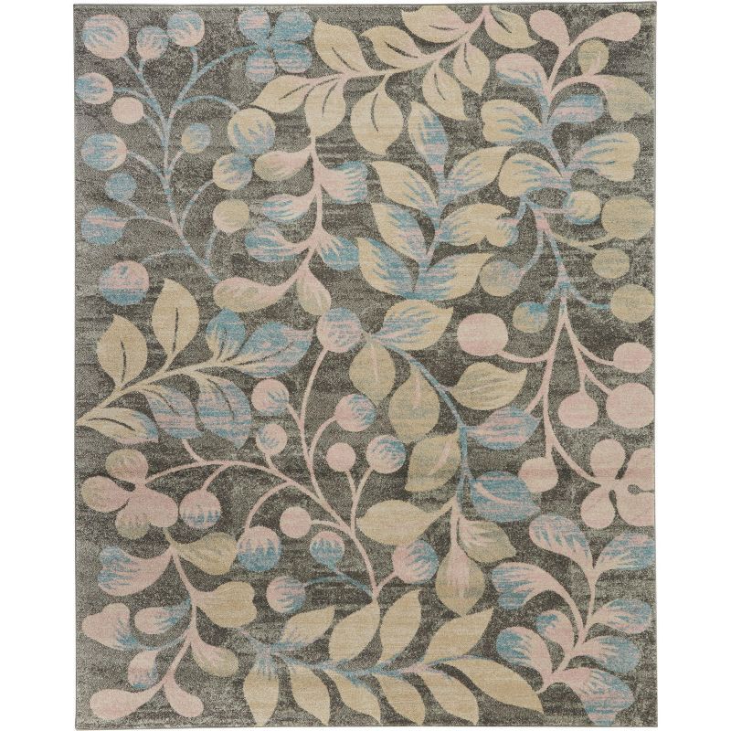 Grey and Beige Floral Synthetic 8' x 10' Area Rug