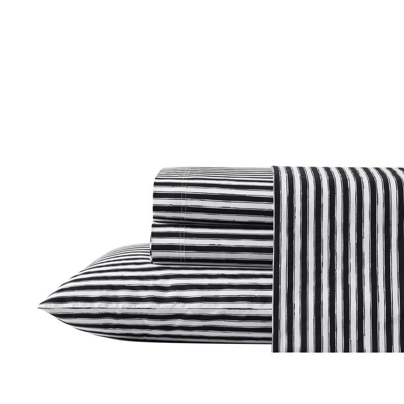 Full White and Black Cotton Percale Stripe Sheet Set