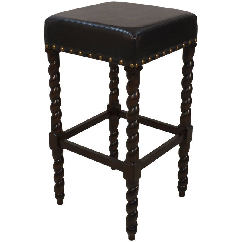 Espresso Brown Leatherette Backless Barstool with Metal Accents