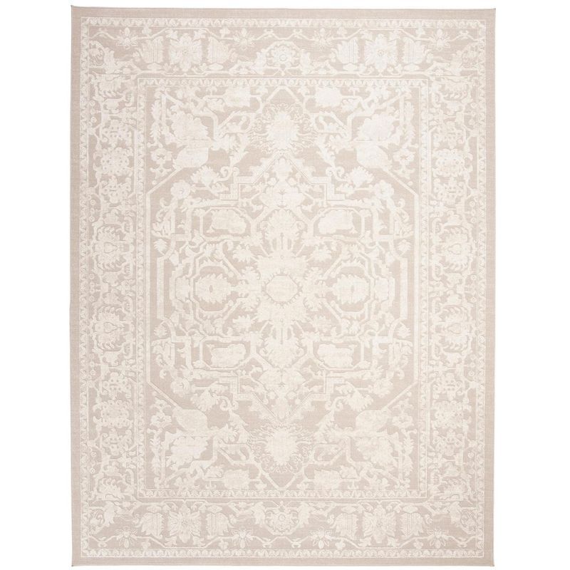 Ivory Floral Motif Synthetic 9' x 12' Area Rug