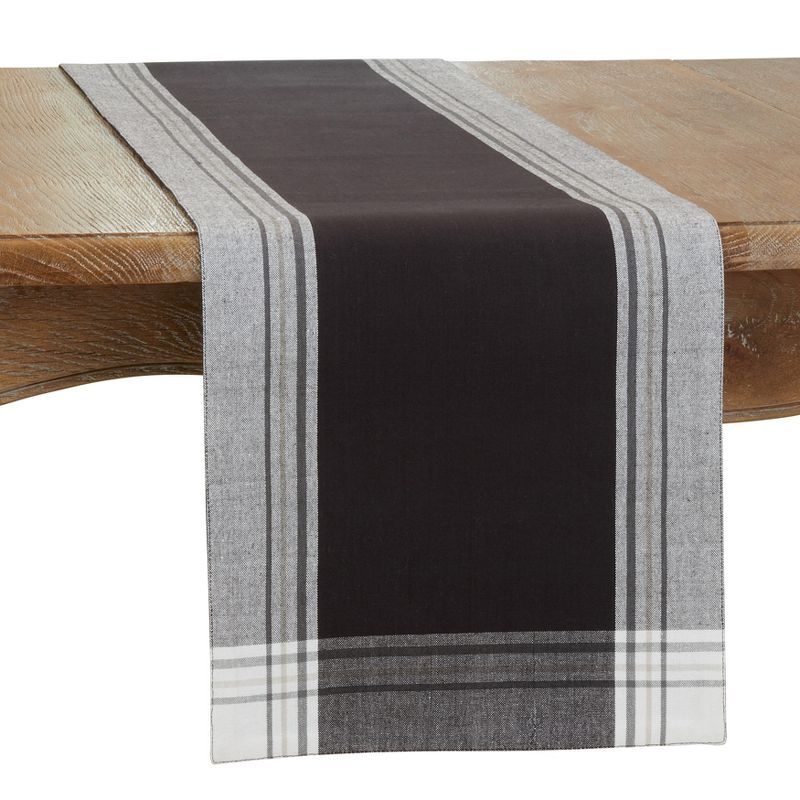 Gray Cotton Stripe Border Table Runner