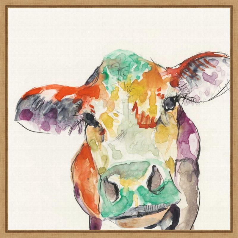 Colorful Cow Cartoon Canvas Print with Polystyrene Frame