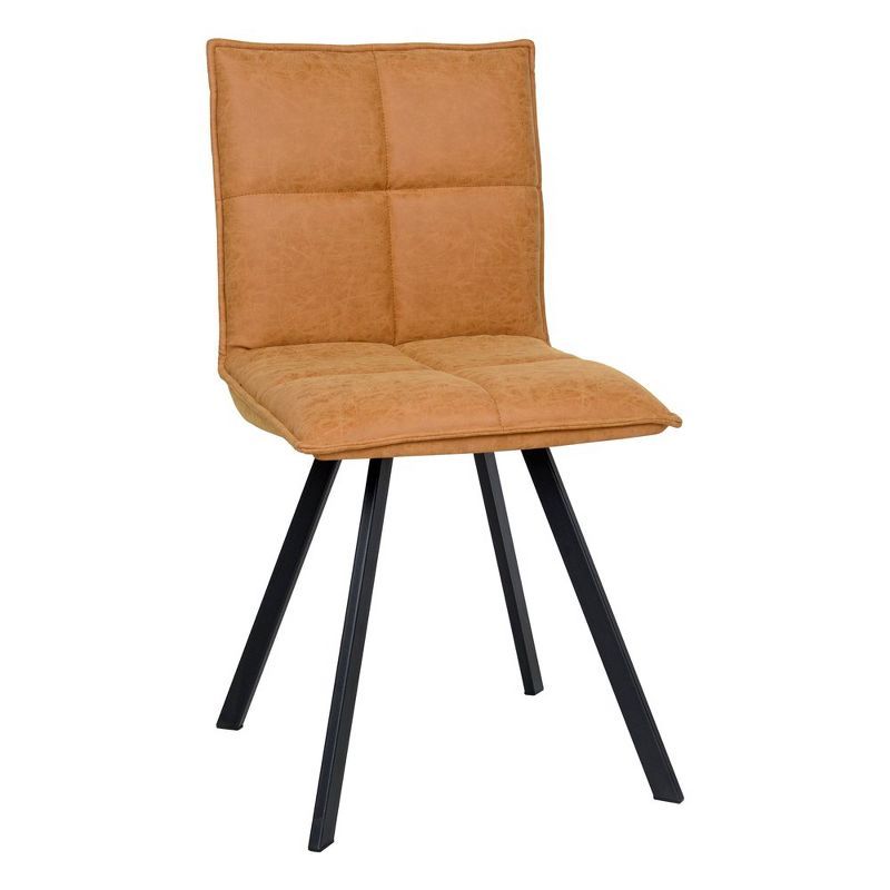 Elegant Light Brown Faux Leather Dining Chair with Black Metal Legs