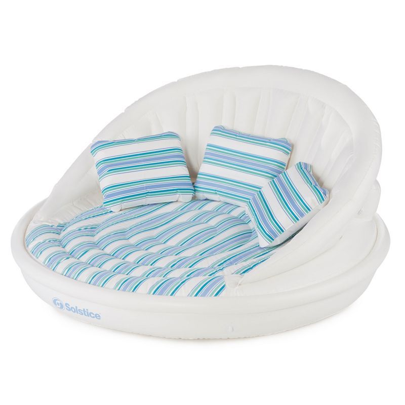 Solstice White and Blue Inflatable Three-Seat Pool Sofa