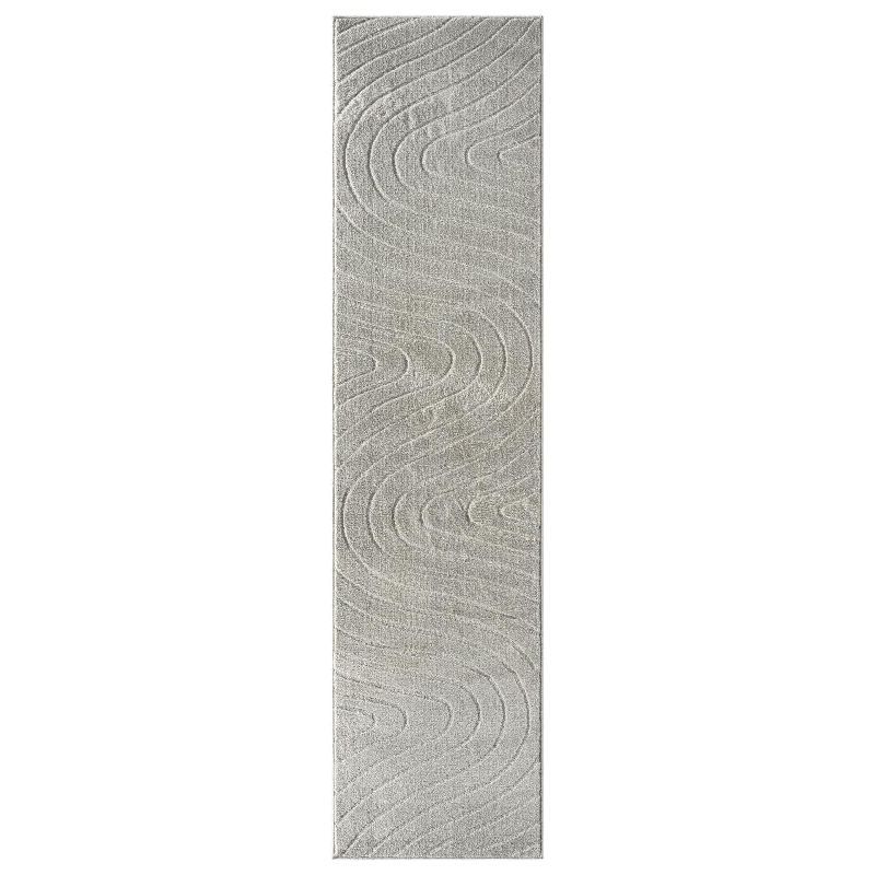 Gray Modern Geometric Wave Stain-Resistant Area Rug