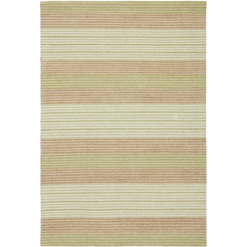 Green Flat Woven Wool 4' x 6' Handmade Reversible Rug