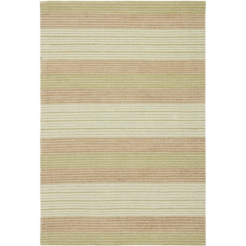 Green Flat Woven Wool 4' x 6' Handmade Reversible Rug