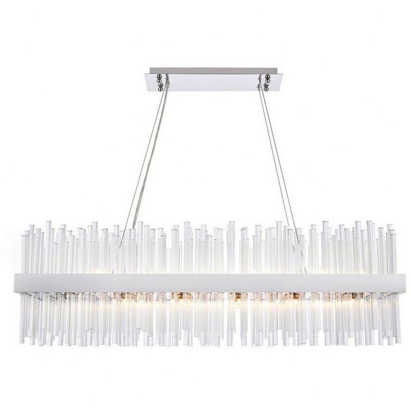 Elegant Chrome and Glass 24-Light Linear Island Chandelier