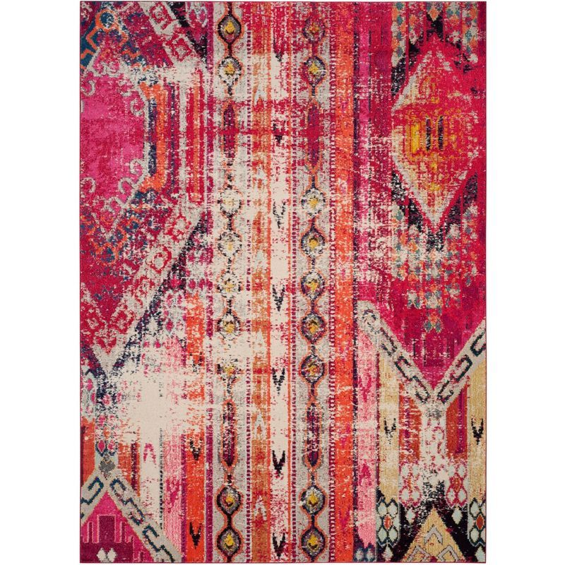 Magenta and Multicolor Synthetic Rectangular Area Rug, 8' x 11'