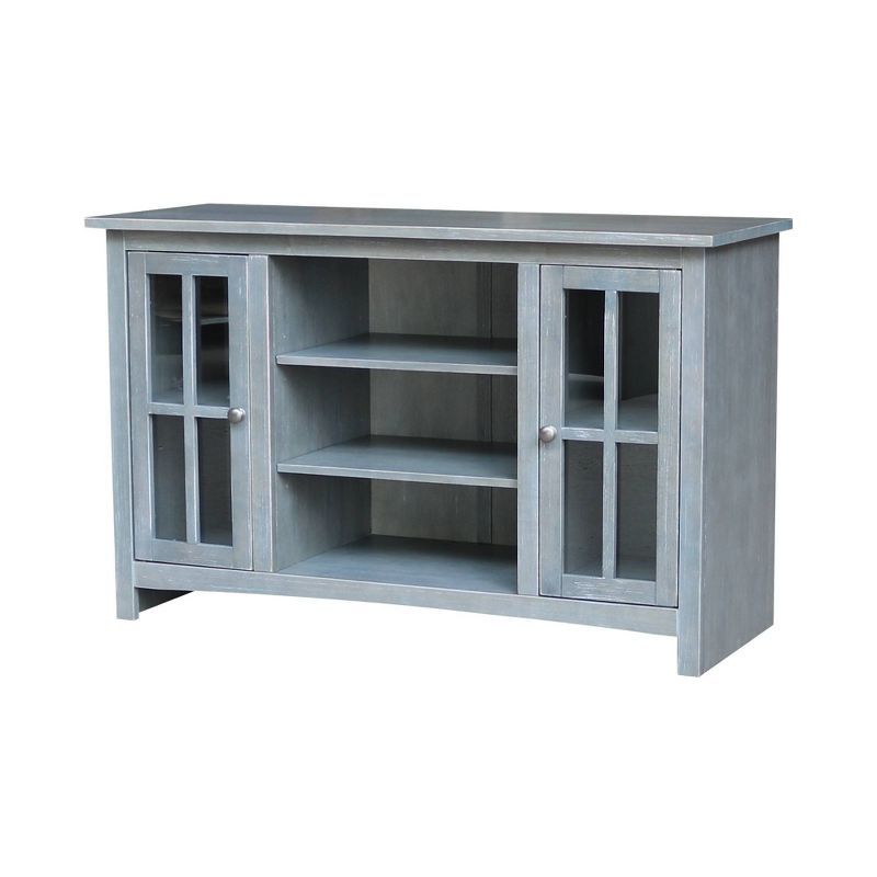 Heather Grey-Antique Solid Wood TV Stand with Cabinet Storage