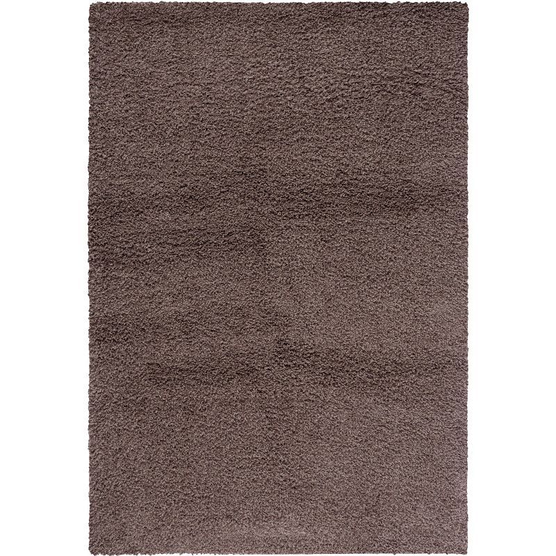 Taupe Round Hand-Knotted Shag Synthetic Area Rug