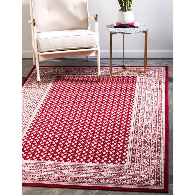 Red and Ivory Rectangular Synthetic Woven Area Rug