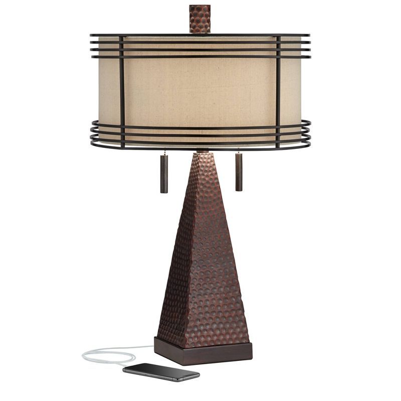 26" Hammered Bronze Industrial Table Lamp with USB Port