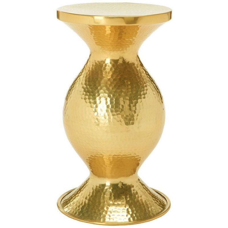 Transitional 12'' Gold Hammered Metal Round Accent Table