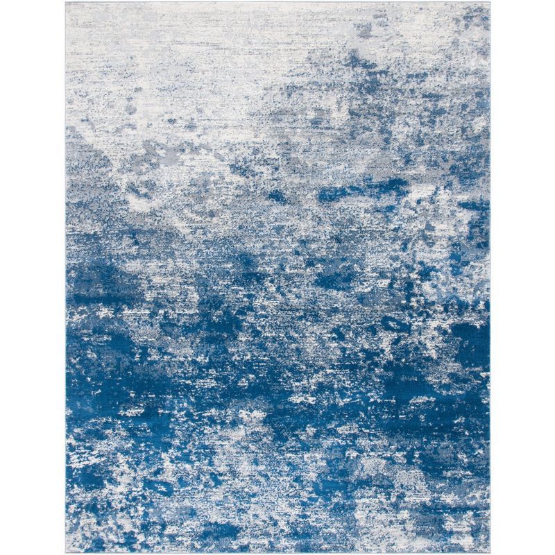 Grey and Navy Abstract 8' x 10' Synthetic Area Rug