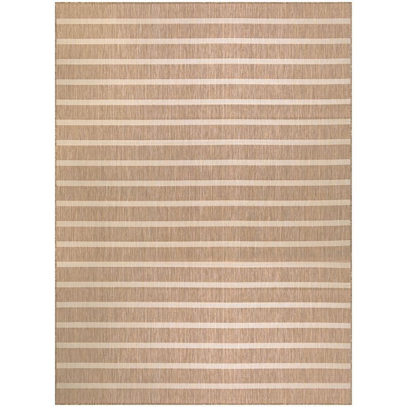 Beige Ivory Striped Synthetic Flat Woven 8' x 10' Rug