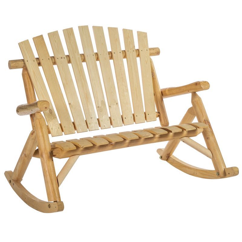 Rustic Fir Wood Adirondack Double Rocking Chair in Burlywood