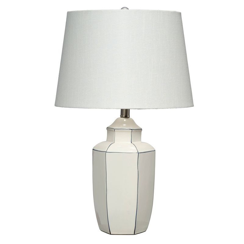 Alta White Ceramic Table Lamp with Linen Shade and 3-Way Switch