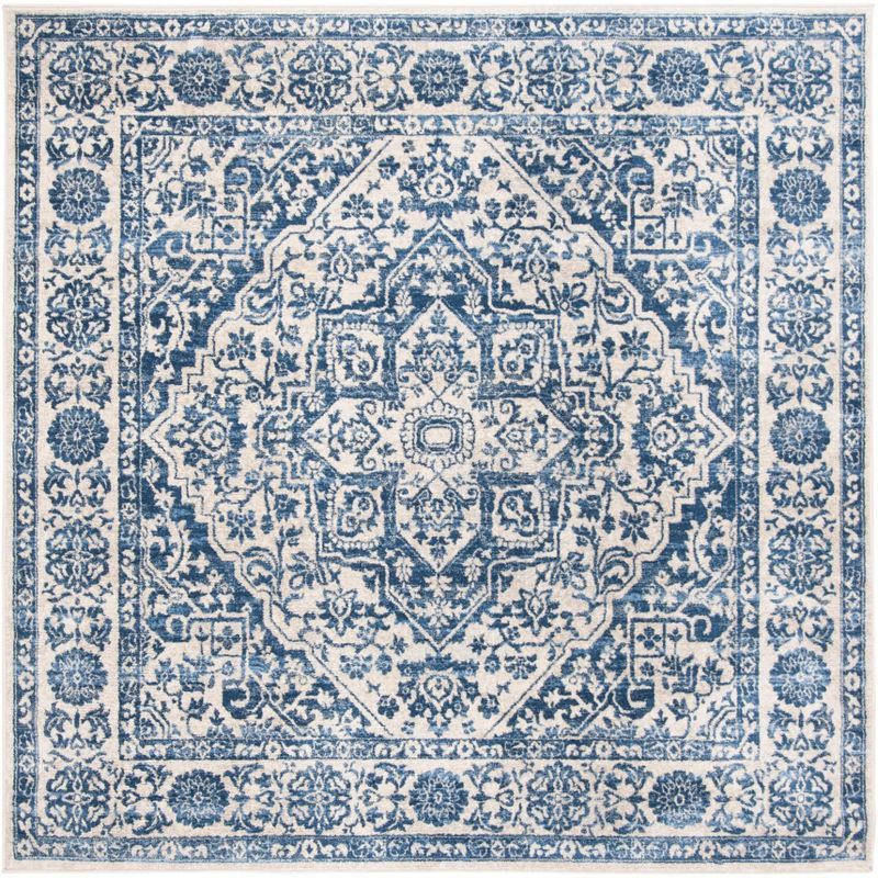 Elegant Brentwood 5' Square Navy/Light Grey Synthetic Area Rug