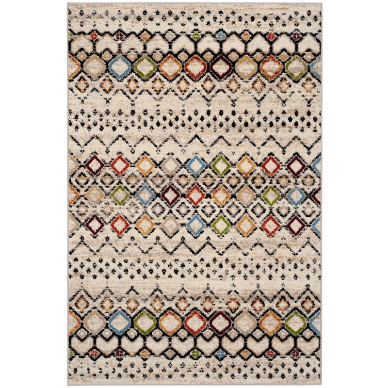 Ivory Multi Geometric 4' x 6' Easy-Care Synthetic Area Rug