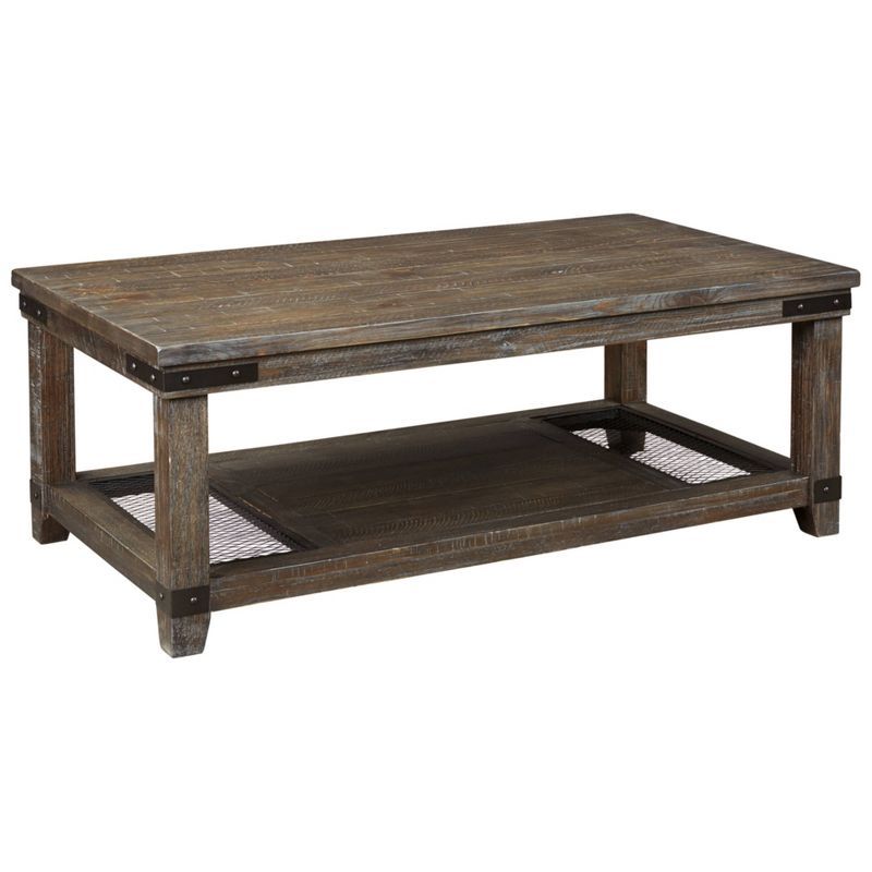 Modern Industrial Pine Wood Coffee Table with Iron-Tone Brackets