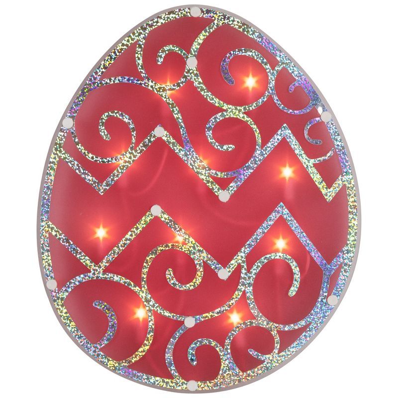 12" Red Plastic Lighted Easter Egg Window Decoration