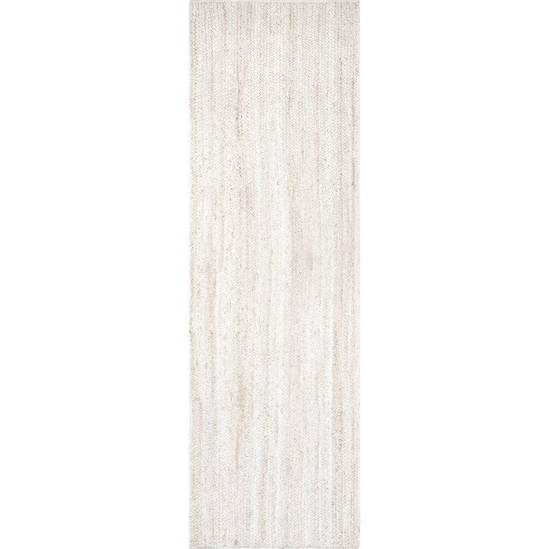 Hand-Braided Off-White Jute Runner Rug, 31" Easy Care