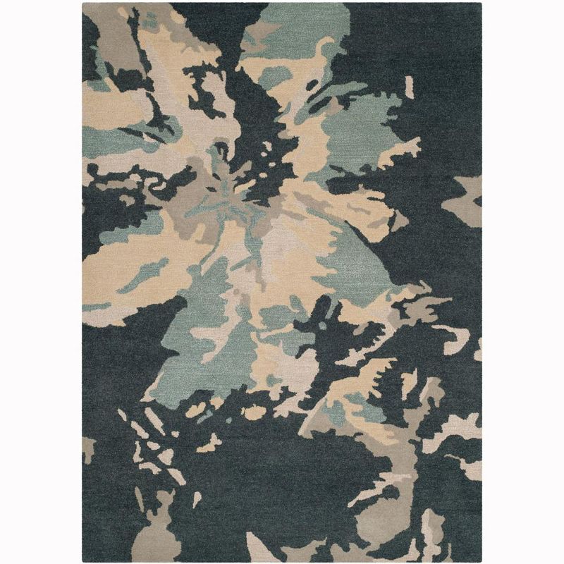 Hand-Tufted Rectangular Steel Blue Wool Area Rug, 5' x 8'